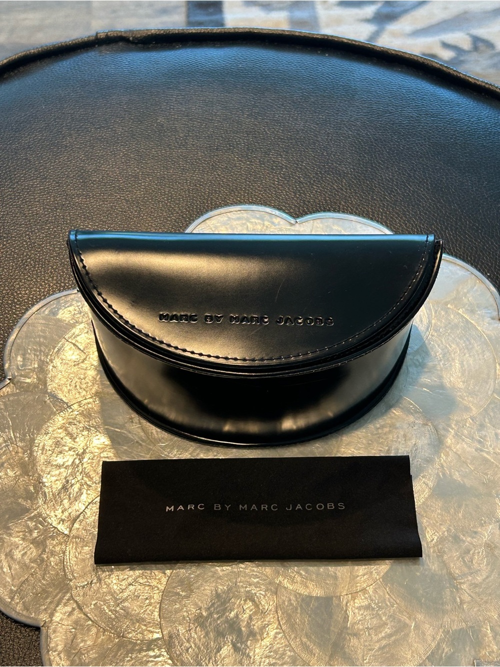 Marc by Marc Jacobs Black Glossy Leather Sunglasses Case with Cloth